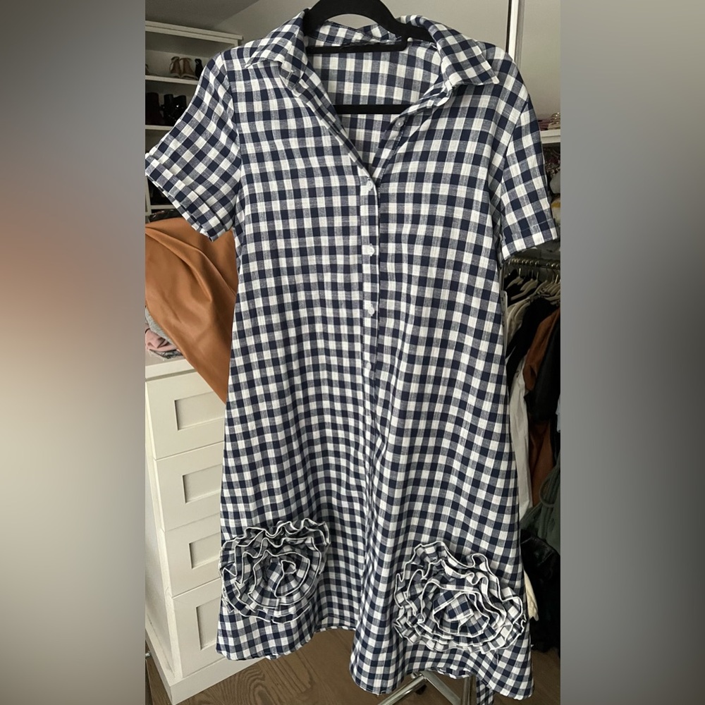 CQbyCQ linen blue and white check dress